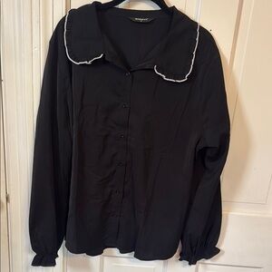 Allegra K Black Blouse with Ruffled Collar